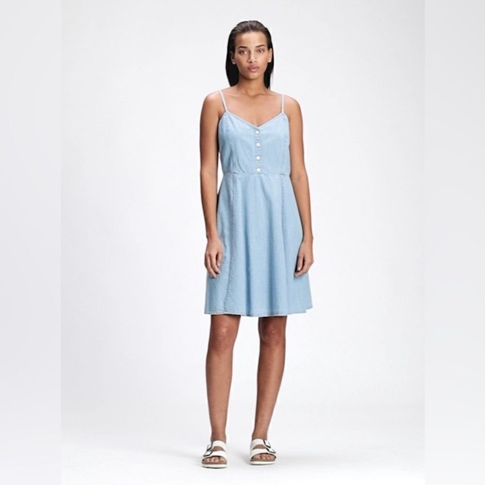GAP cami fit flair dress light wash denim no stretch